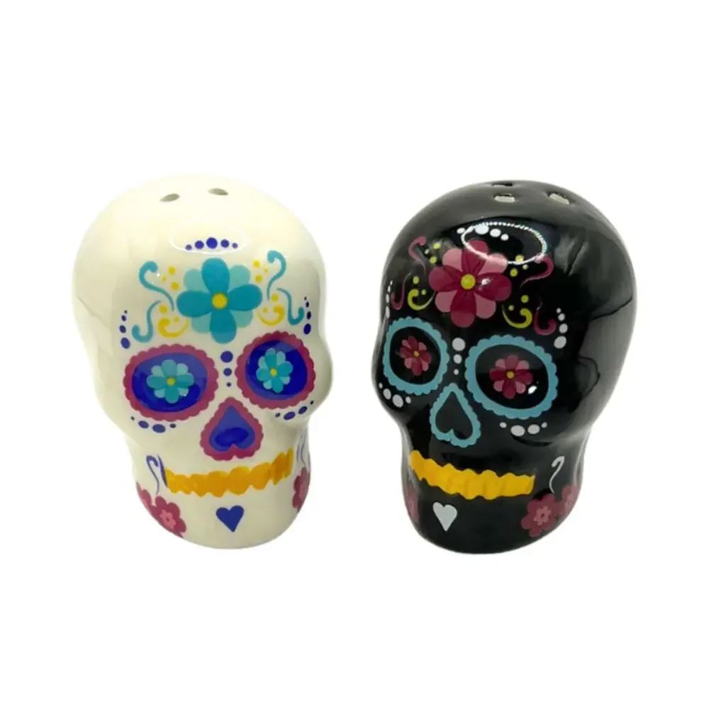 Day of the Dead Sugar Skull Ceramic Salt and Pepper Shakers Set New with Box